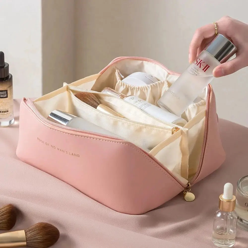 Luxury Travel Makeup Organizer – Zippered Cosmetic & Toiletry Storage Bag for Women