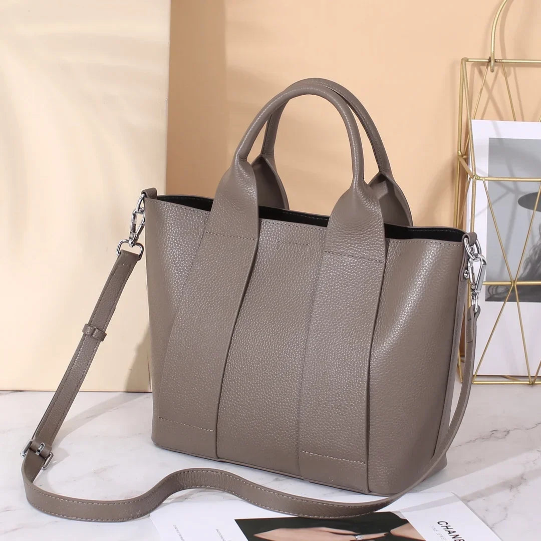Genuine Leather Commuter Tote – Luxury Designer Shoulder & Crossbody Handbag for Women