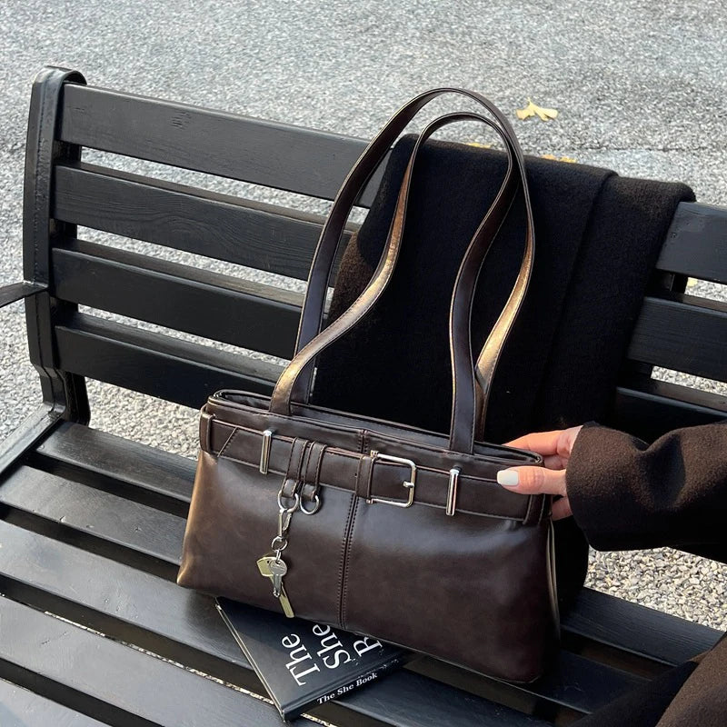 Retro Leather Underarm Bag – Trendy Large-Compartment Shoulder Handbag for Women