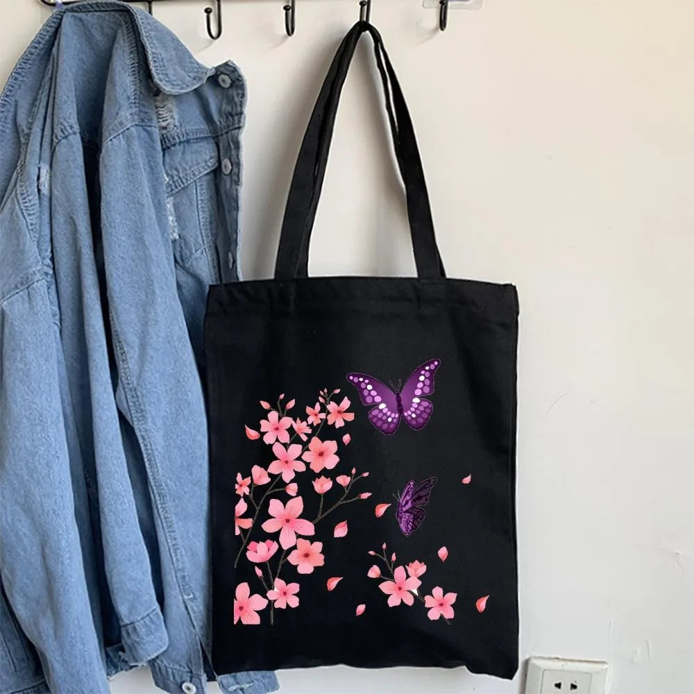 Butterfly Print Canvas Tote – Foldable, Reusable & Stylish