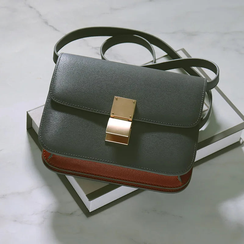 Genuine Leather Tofu Bag – Luxury Purple Shoulder & Crossbody Handbag for Women