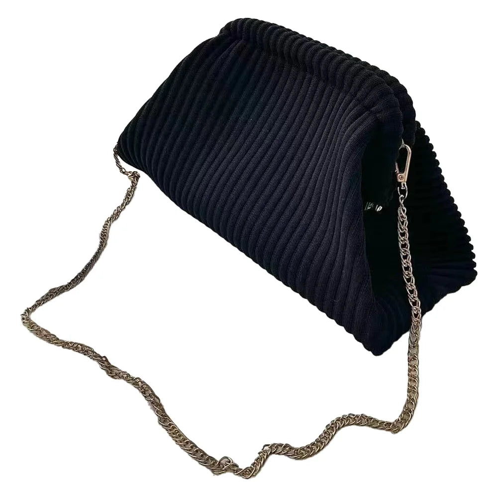Chic Corduroy Evening Clutch – Large Fashion Shoulder Bag with Chain Strap