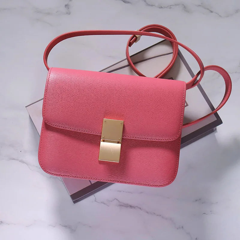 Genuine Leather Tofu Bag – Luxury Purple Shoulder & Crossbody Handbag for Women