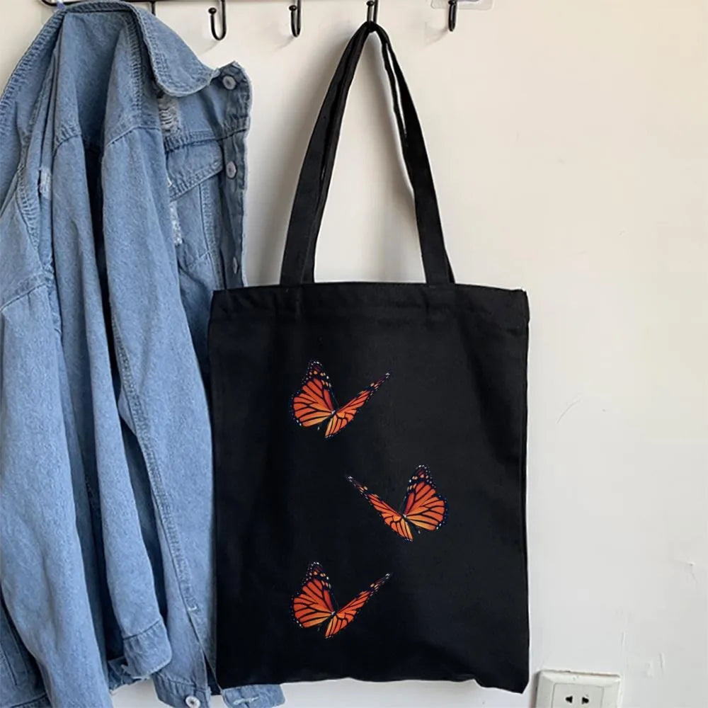Butterfly Print Canvas Tote – Foldable, Reusable & Stylish