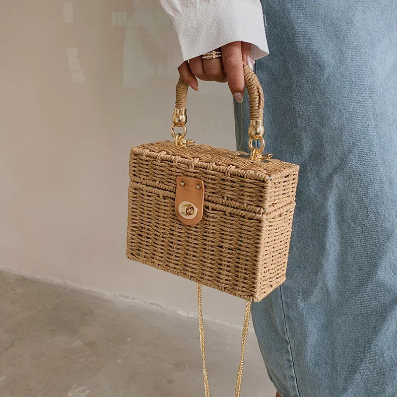 Summer Rattan Box Crossbody Bag