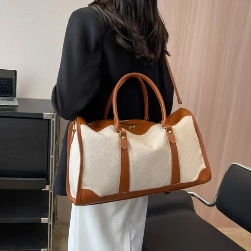 Vintage Travel Handbag – Large Nylon PU Leather Shoulder & Fitness Bag for Women