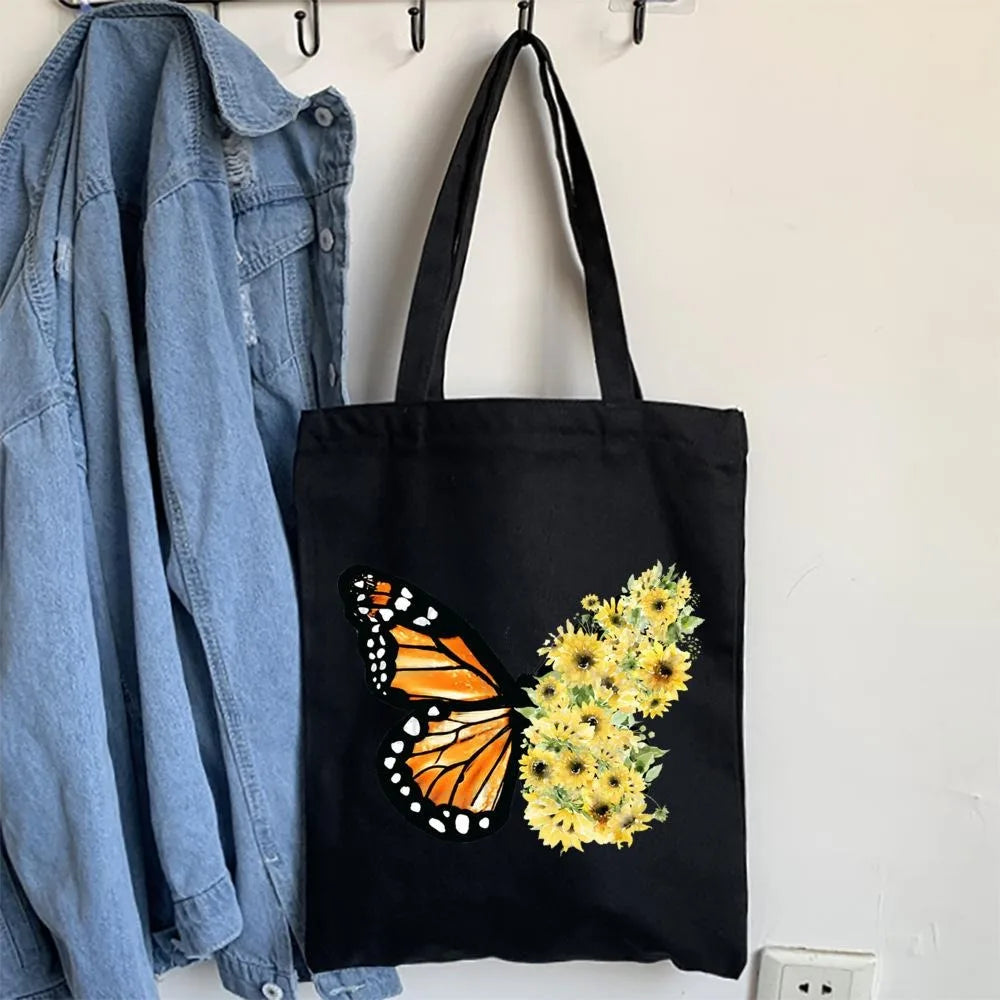 Butterfly Print Canvas Tote – Foldable, Reusable & Stylish
