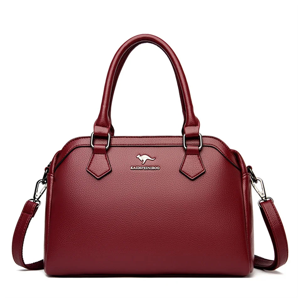 Multi-Pocket Soft Leather Tote – Luxury Designer Shoulder & Crossbody Bag for Women