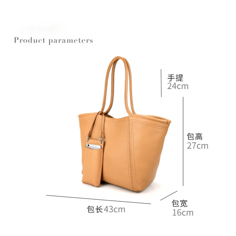 Vintage Cowhide Tote – Genuine Leather Handbag for Women with Large Capacity