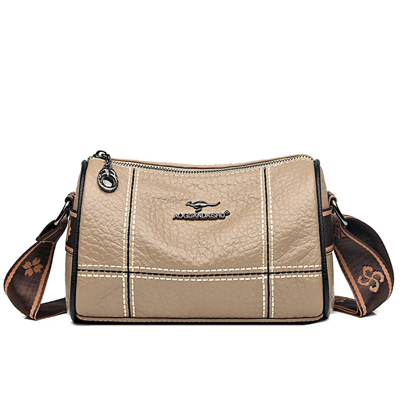 Genuine Leather Crossbody Tote – High-Quality Solid Color Shoulder Bag for Women