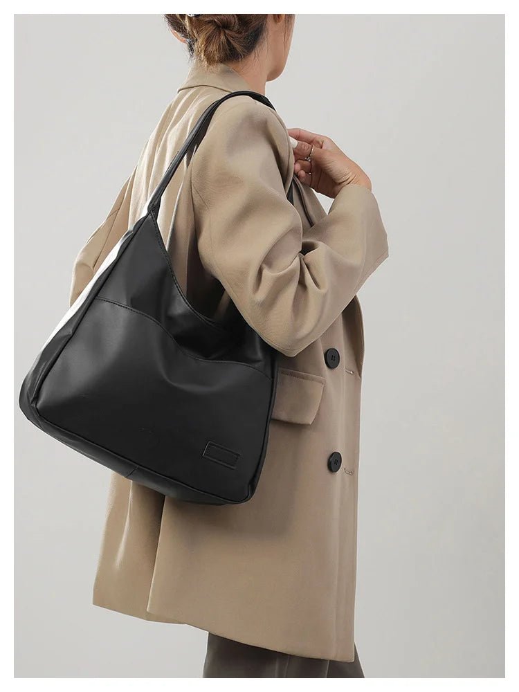 Women Hobo Bag Simple PU Leather Solid Shoulder Bag