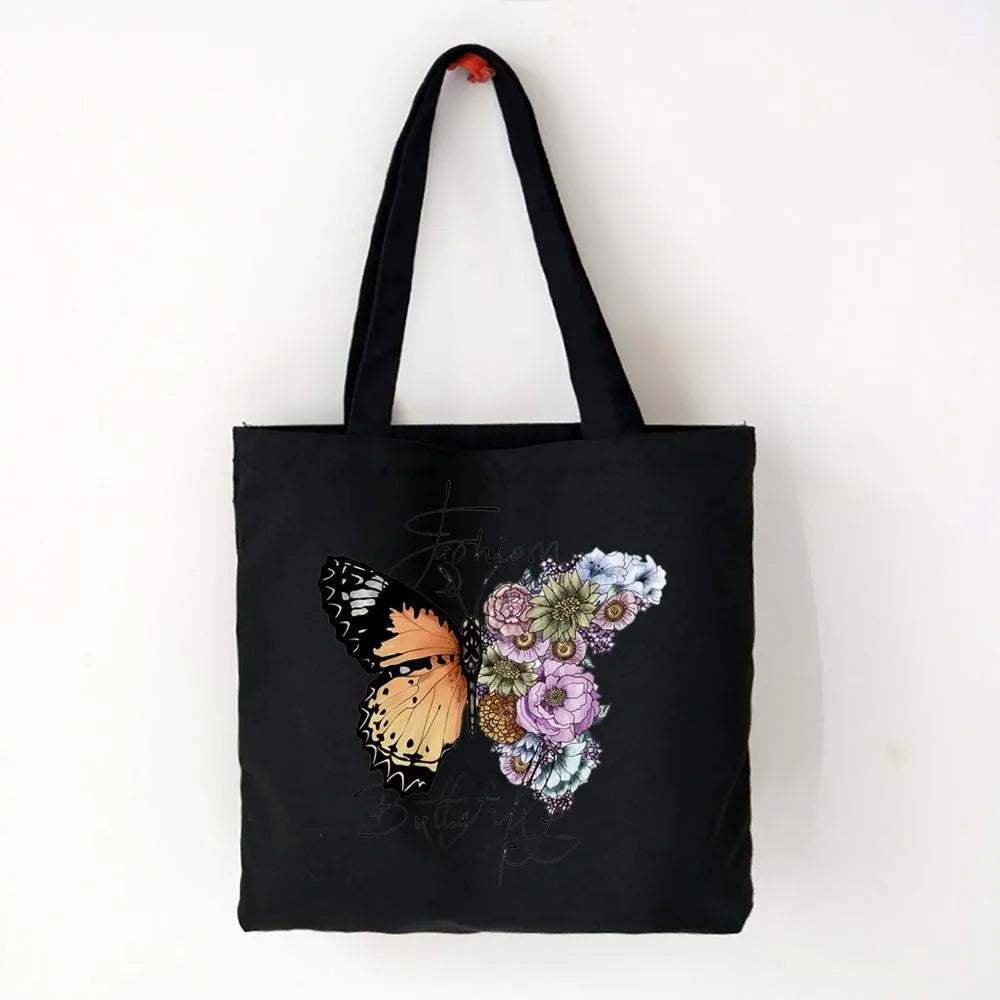 Butterfly Print Canvas Tote – Foldable, Reusable & Stylish