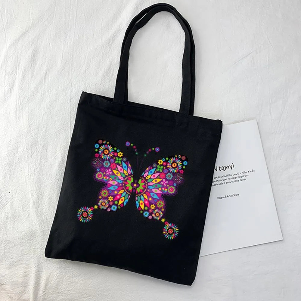 Butterfly Print Canvas Tote – Foldable, Reusable & Stylish