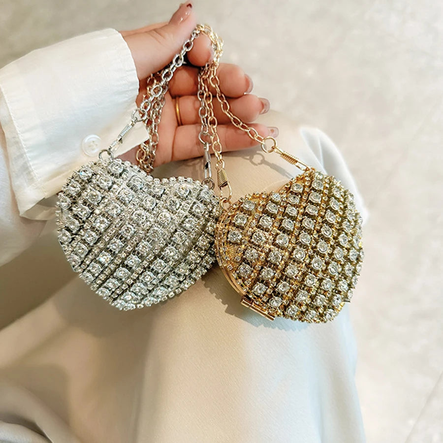 Luxury Heart-Shaped Diamond Bag – Mini Designer Shoulder Clutch for Banquets & Events