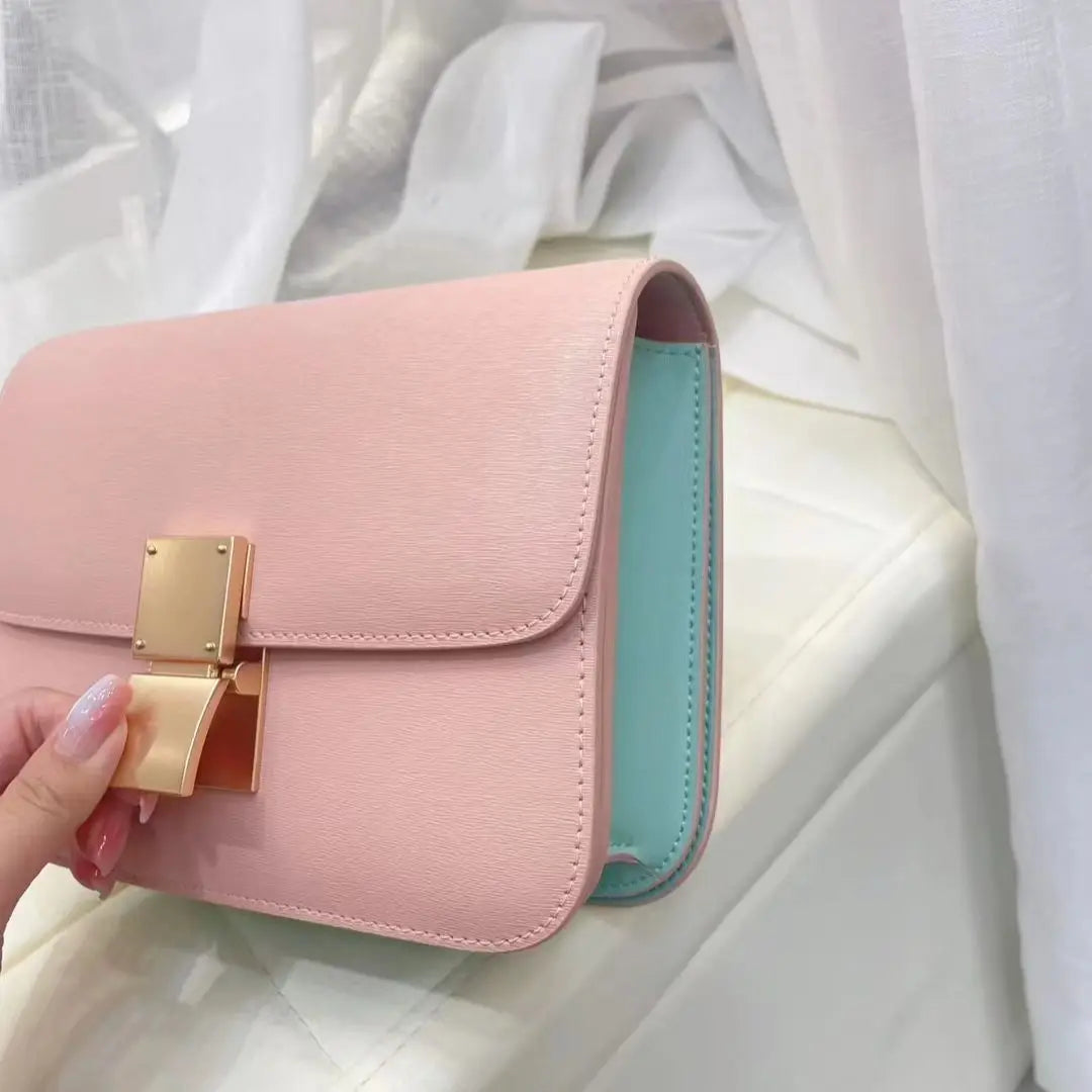Genuine Leather Tofu Bag – Luxury Purple Shoulder & Crossbody Handbag for Women
