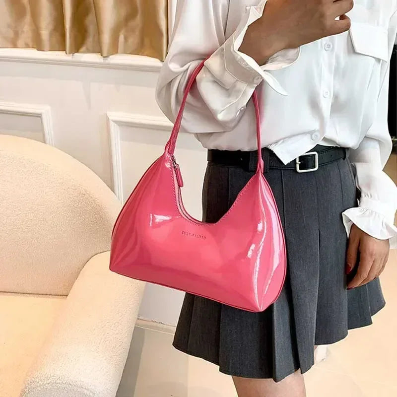 Trendy Patent Leather Shoulder Bag – Designer Underarm Tote for Women