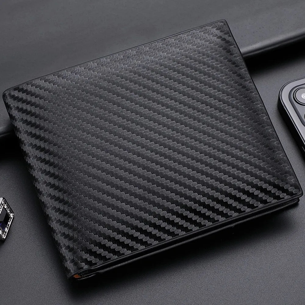 Carbon Fiber Short Wallet – Men’s Card Holder with Integrated Zipper Coin Pocket