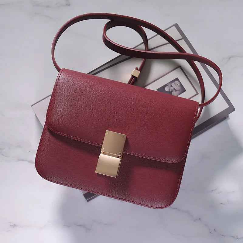 Genuine Leather Tofu Bag – Luxury Purple Shoulder & Crossbody Handbag for Women