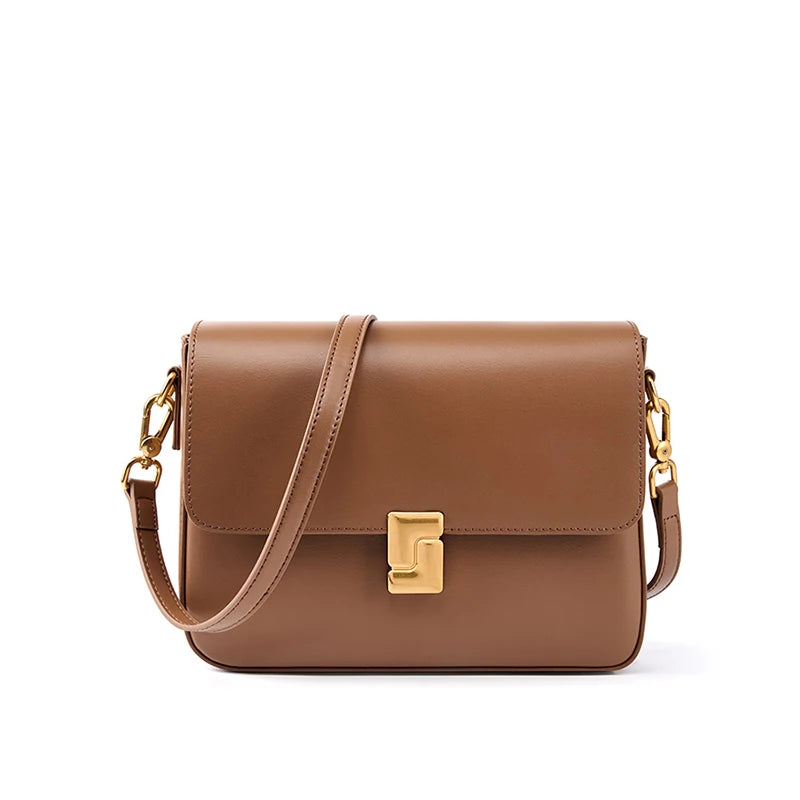 Versatile Cowhide Leather Crossbody – Fashionable Small Square Shoulder Bag for Women’s Commute