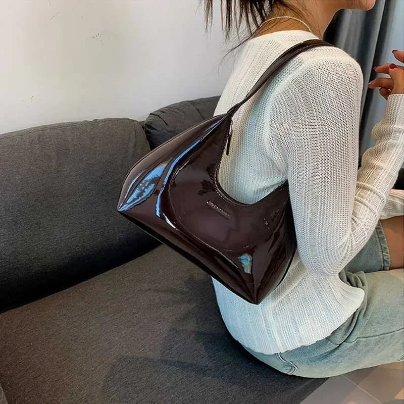 Trendy Patent Leather Shoulder Bag – Designer Underarm Tote for Women