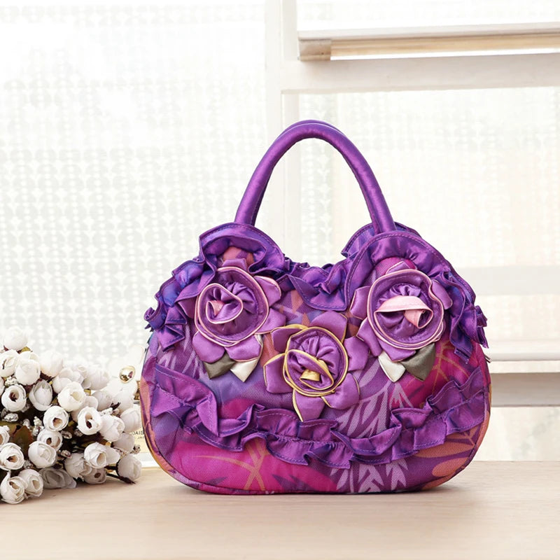 Korean Style Mommy Handbag – Solid Lace Zipper Tote for Women & Girls