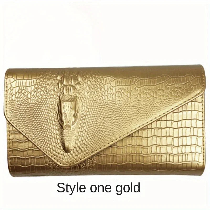 Crocodile Print Clutch – Stylish Large-Capacity Crossbody Bag for Women