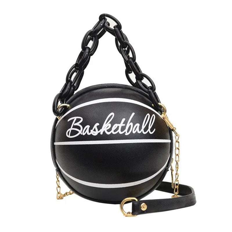 Pink Basketball Round Chain Crossbody Bag