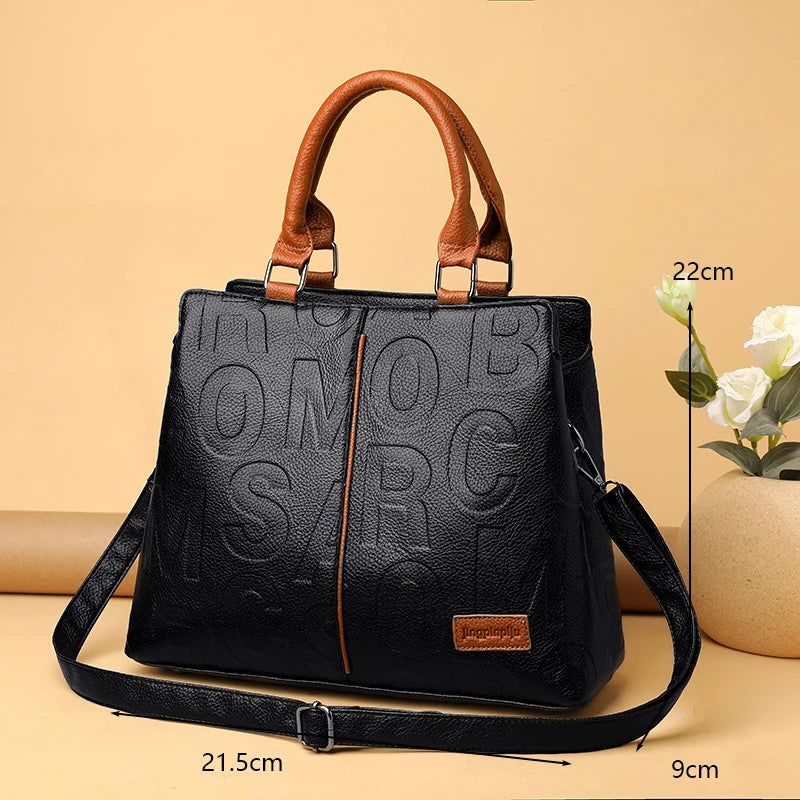Leather Designer Tote – Casual Large-Capacity Crossbody Shoulder Bag for Women