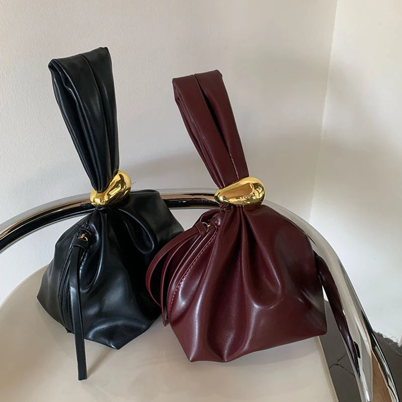 Leather Dumpling Bag – Retro Knotted Clutch & Wristlet for Women