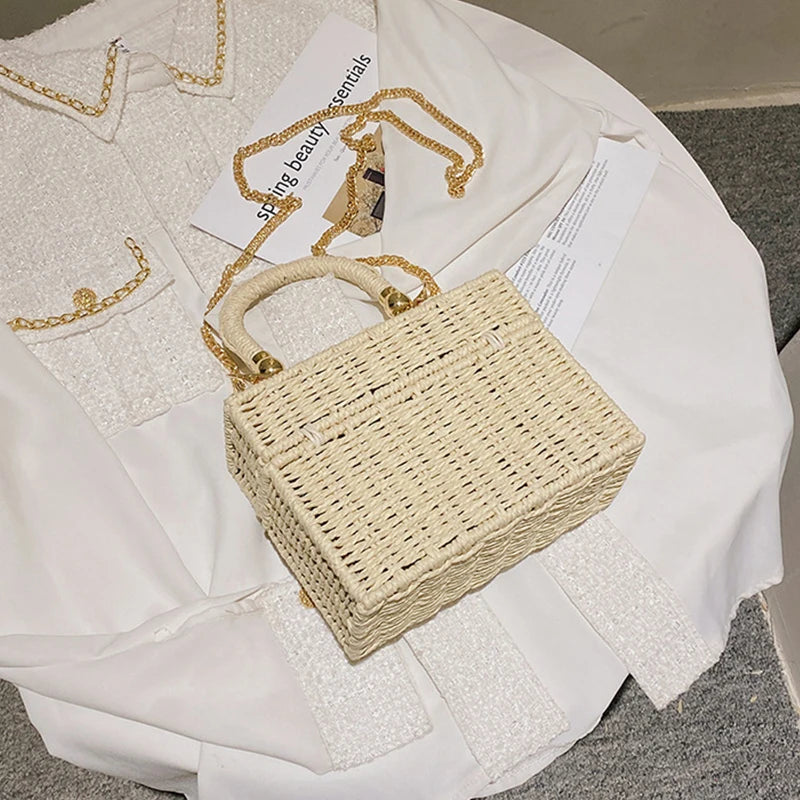 Summer Rattan Box Crossbody Bag