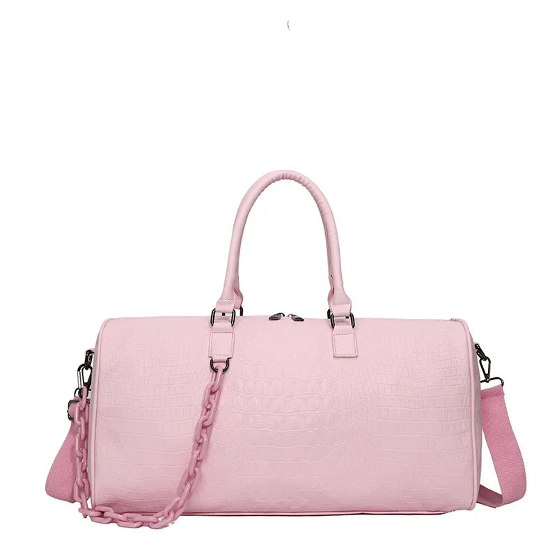 Waterproof Leather Travel Duffel – Large Capacity Candy Color Shoulder & Gym Bag for Women