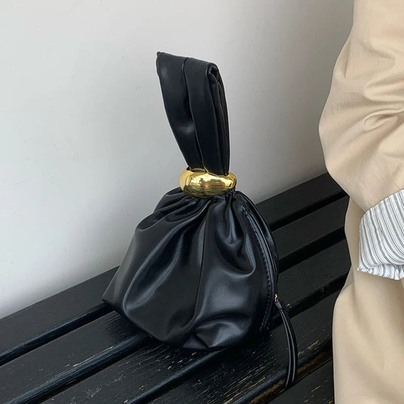 Leather Dumpling Bag – Retro Knotted Clutch & Wristlet for Women