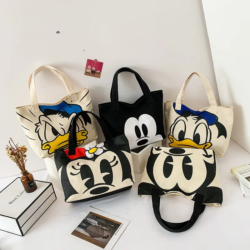 Disney Mickey & Donald Canvas Tote – Large-Capacity Fashion Shoulder Bag for Women
