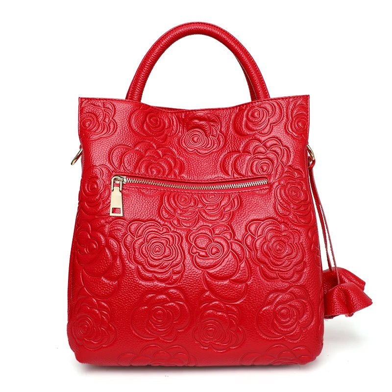 Classic Embossed Cowhide Bag – Large Capacity Leather Crossbody for Women