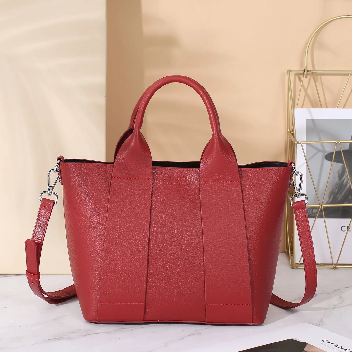 Genuine Leather Commuter Tote – Luxury Designer Shoulder & Crossbody Handbag for Women