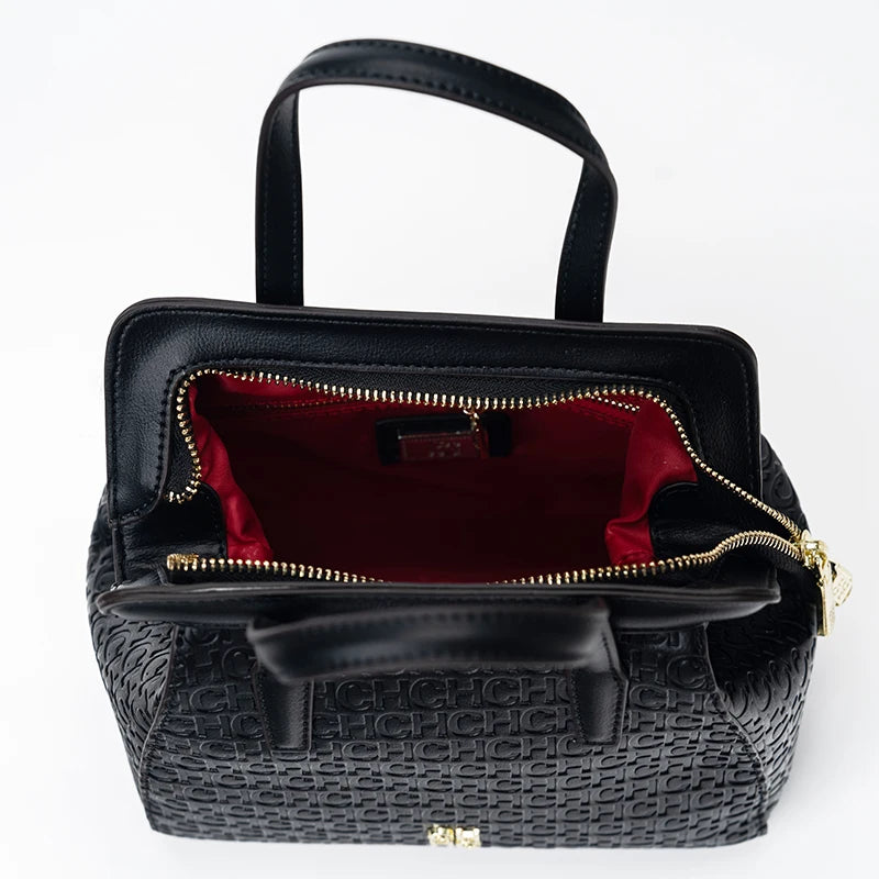 CH Classic Monogram Handbag – Zippered Solid Color Block Shoulder Bag for Women
