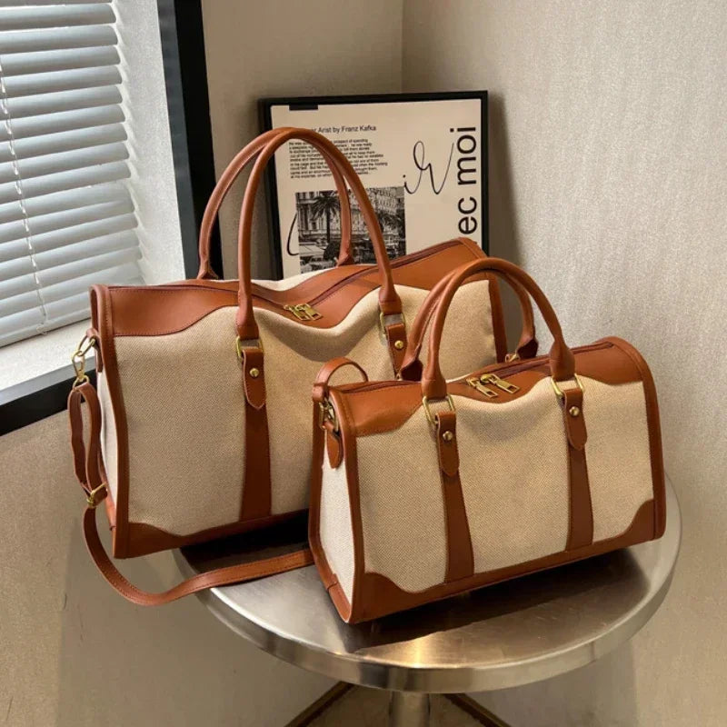Vintage Travel Handbag – Large Nylon PU Leather Shoulder & Fitness Bag for Women