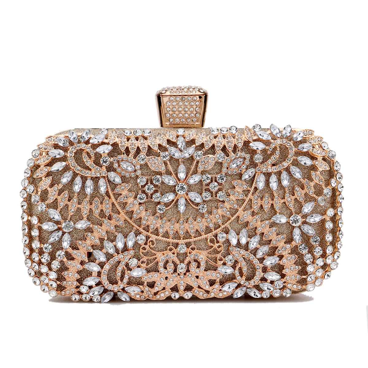 Golden Diamond Clutch – Small Wedding & Party Bag with Chain and Metal Handle