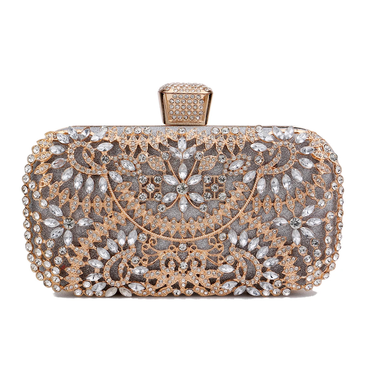 Golden Diamond Clutch – Small Wedding & Party Bag with Chain and Metal Handle