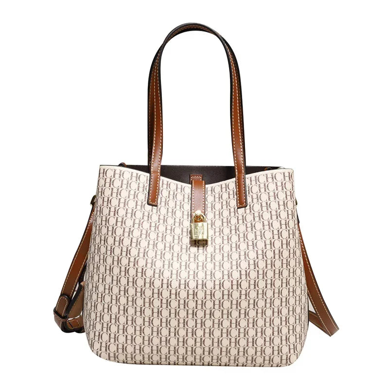 CH Premium Leather Crossbody – Large Letter Print Tote for Daily Commute
