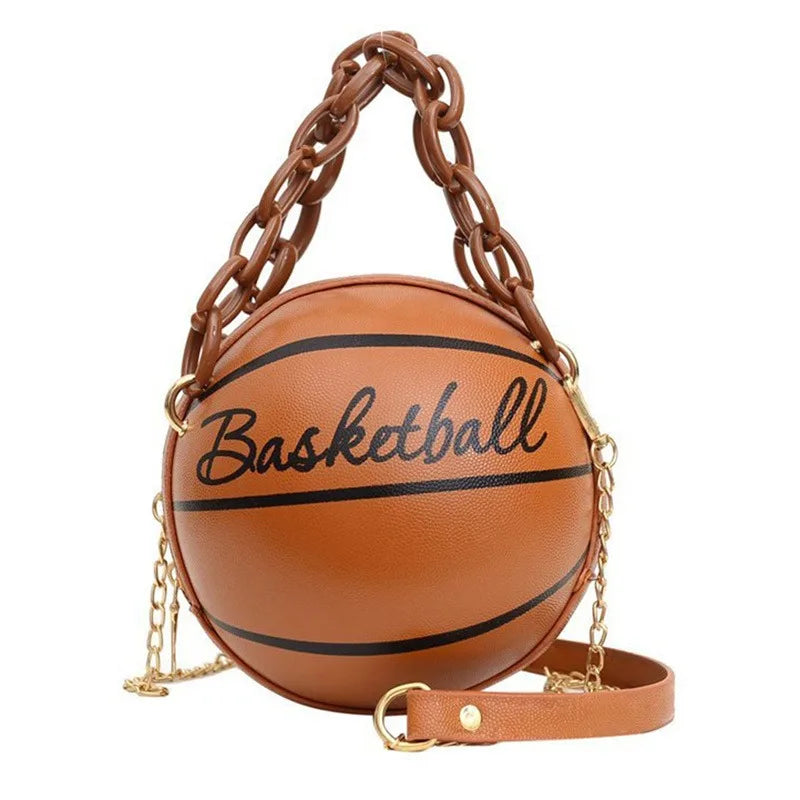 Pink Basketball Round Chain Crossbody Bag