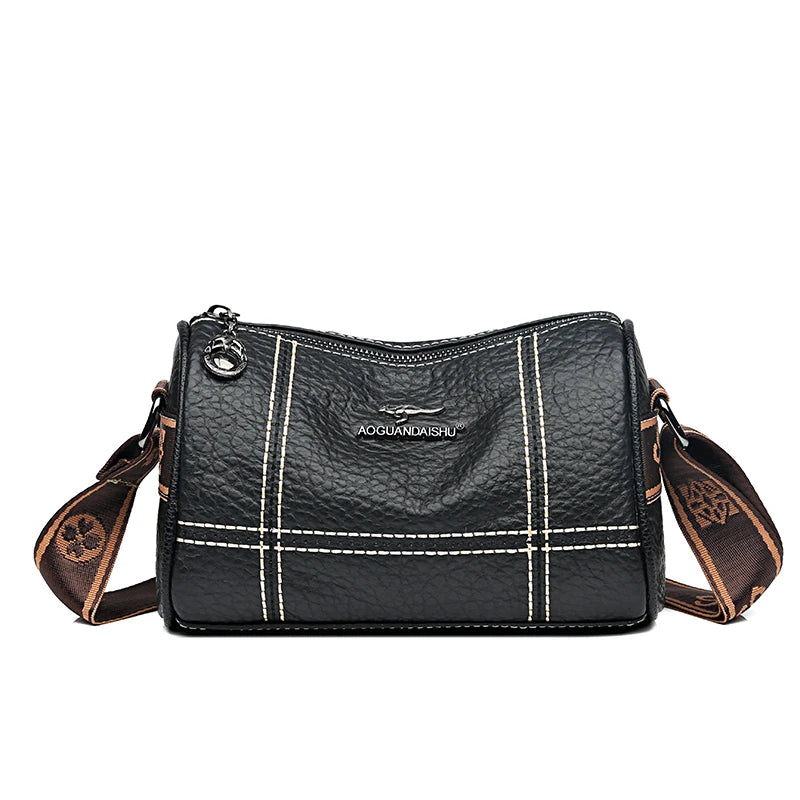 Genuine Leather Crossbody Tote – High-Quality Solid Color Shoulder Bag for Women