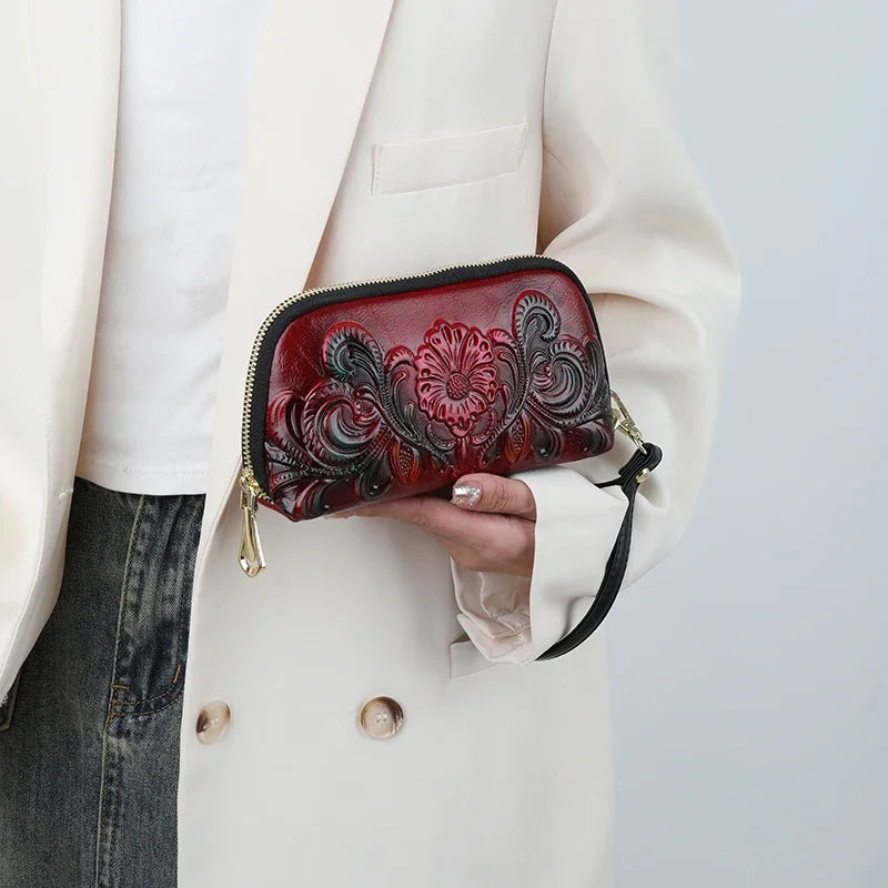 Printed Mini Handbag – Vintage Designer Wrist Bag with Phone & Coin Pocket