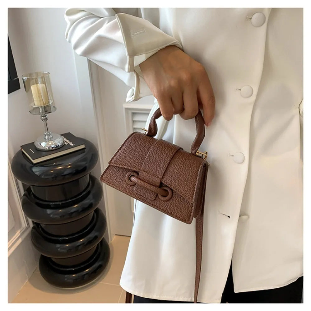 Solid Color Leather Bag – Stylish Hand-Carry & Messenger Mini Bag