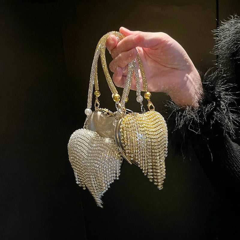 Luxury Bling Heart Clutch – Rhinestone Evening Bag with Chain for Women