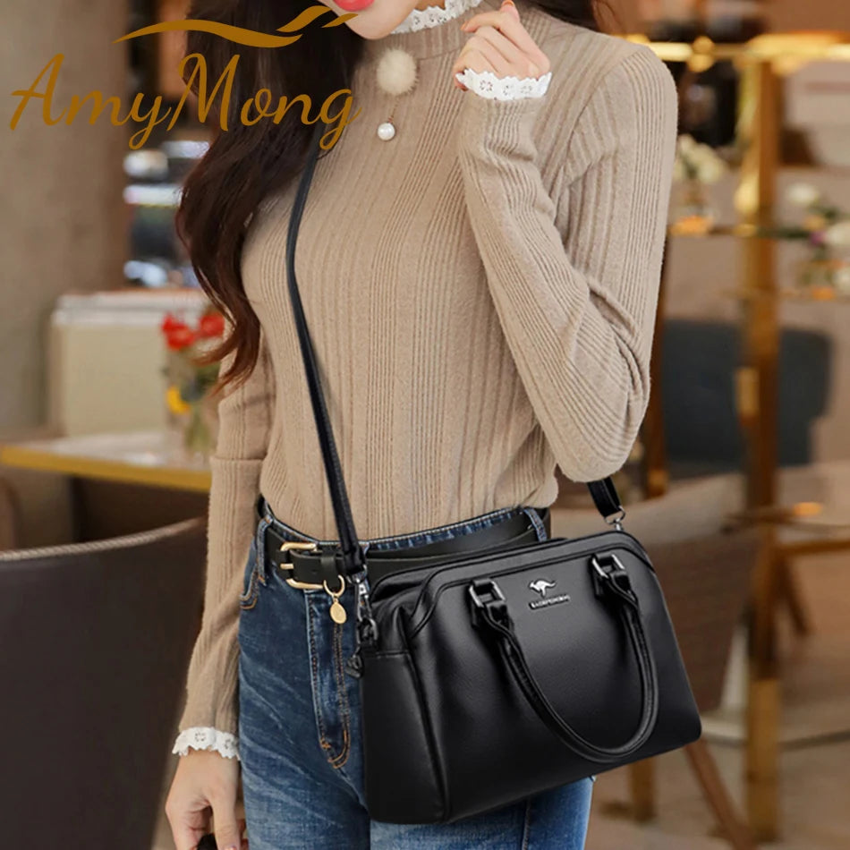 Multi-Pocket Soft Leather Tote – Luxury Designer Shoulder & Crossbody Bag for Women