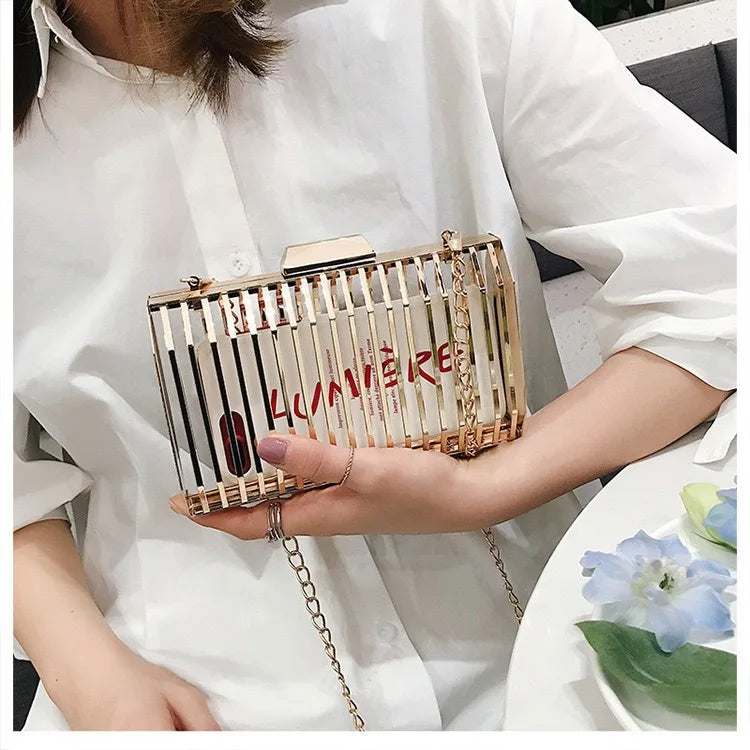 Gold Metal Cage Clutch – Luxury Chain Crossbody for Women’s Evening & Wedding