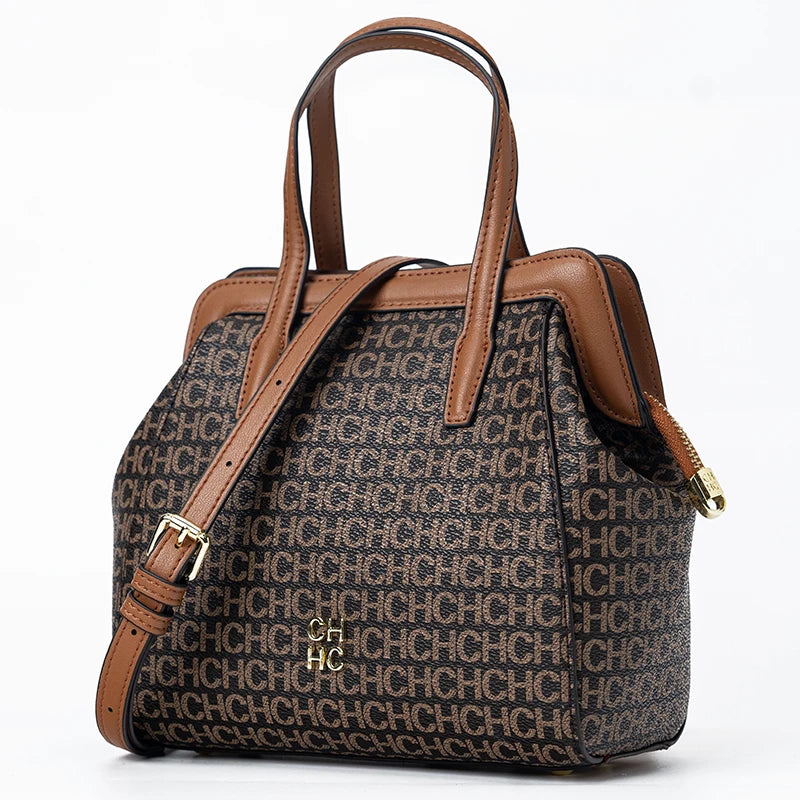 CH Classic Monogram Handbag – Zippered Solid Color Block Shoulder Bag for Women