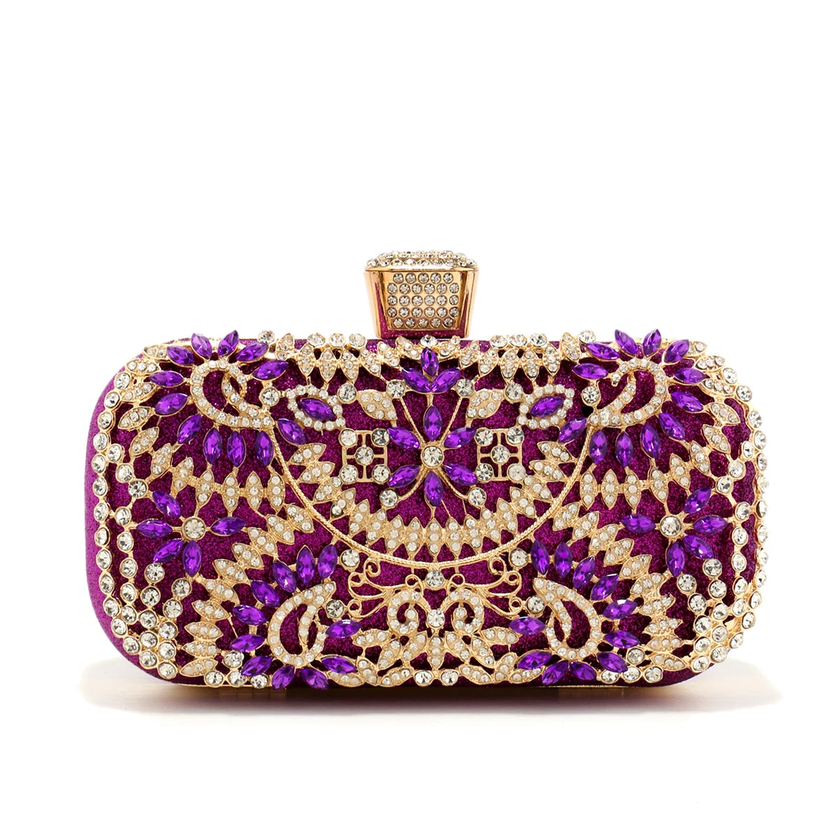 Golden Diamond Clutch – Small Wedding & Party Bag with Chain and Metal Handle