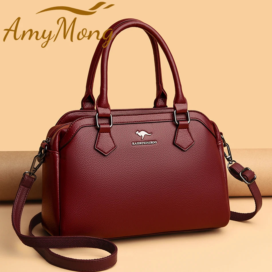 Multi-Pocket Soft Leather Tote – Luxury Designer Shoulder & Crossbody Bag for Women